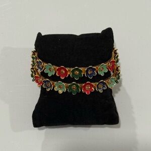New | Indian 2.8 Gold/Multicolor 3D Flowers Hand-painted Bangles Set